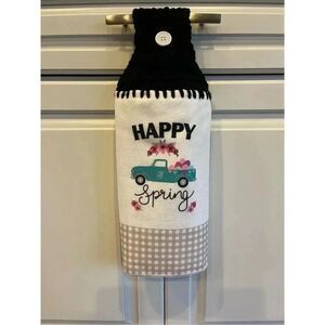 Crochet Top Kitchen Towel- Happy Spring